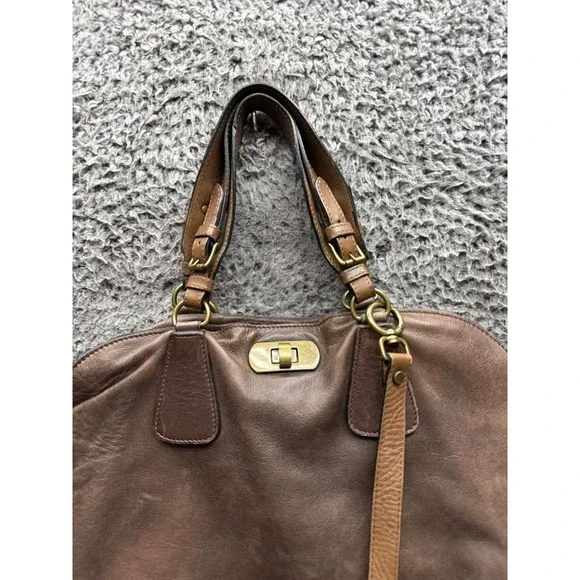 Marni Women's Convertible Leather Turn Lock Crossbody Tote Hobo Bag Brown - Picture 4 of 14